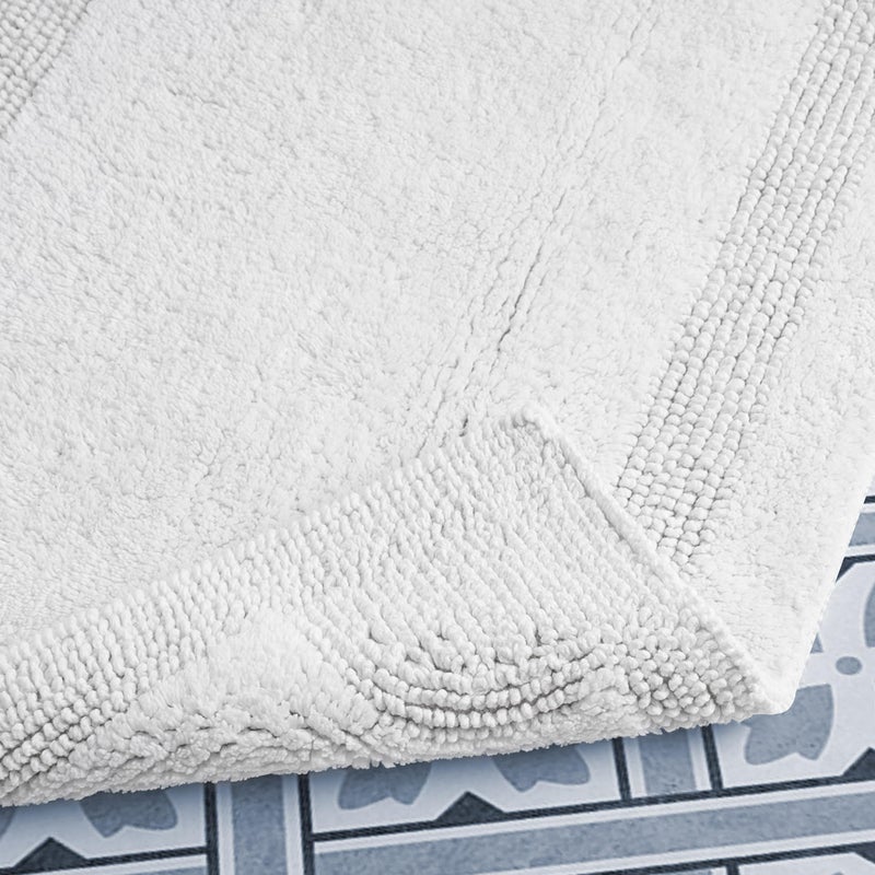 Laura Ashley - Reversible Cotton Bath Mat, Premium Bathroom DÃ©cor, Machine Washable Bathroom Rug, Highly Absorbent, 17"x24"/20"x32" 2-Piece Set, White - Image 3